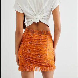 Free People Romi Mesh Mini Skirt in Orange Combo Size Small